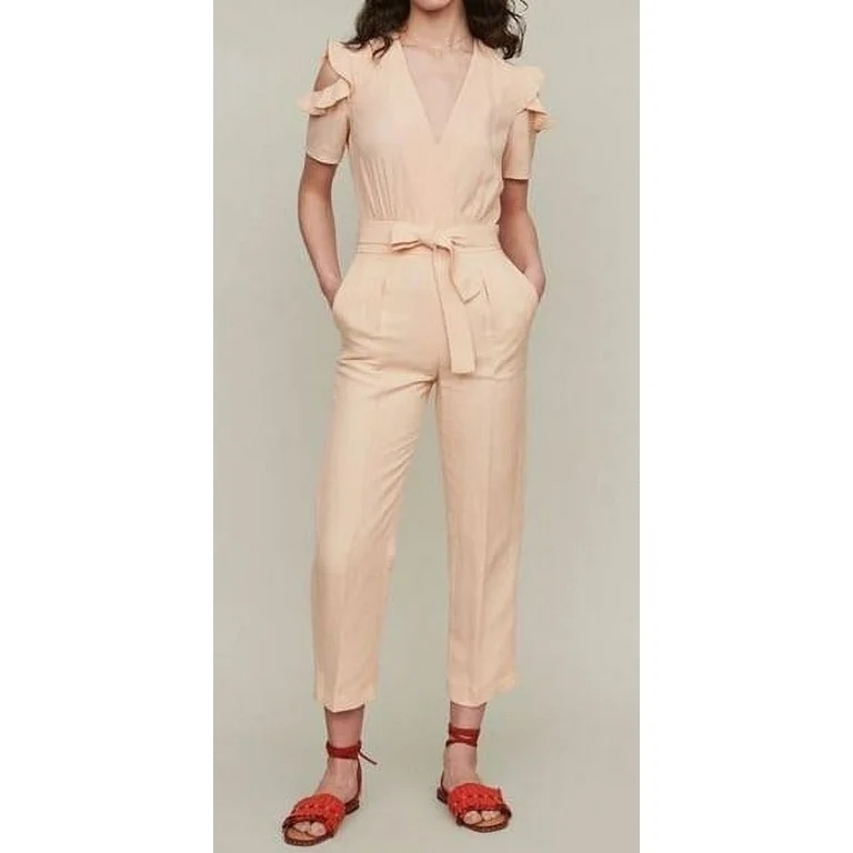 Maje Jumpsuit Belted Cream Coral Size 36